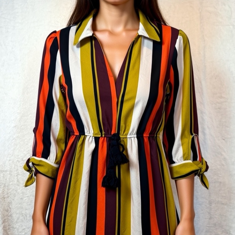 Inspired Hearts Shirt Dress Womens Size Medium Multicolor 70s Vibe Crepe